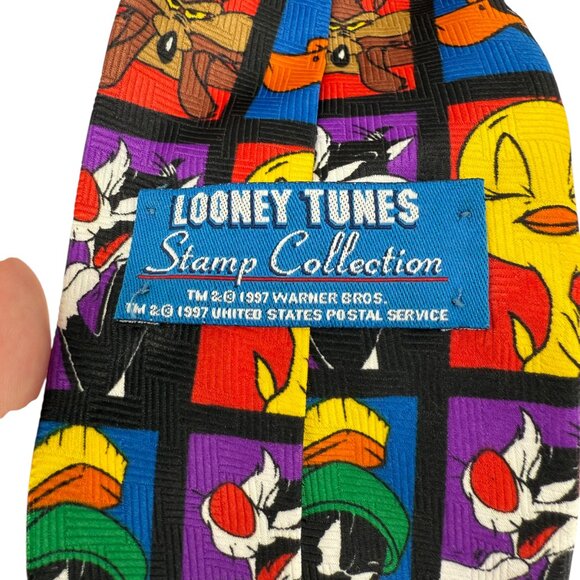 Vintage 90s Looney Tunes Men's Tie USPS Stamp Collection Warner Bros Cartoon USA - Picture 9 of 14